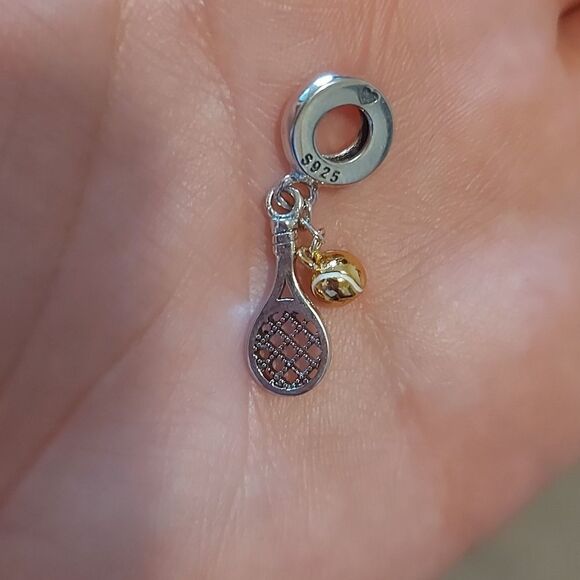 925 Sterling Silver Badminton Tennis Charm - Picture 3 of 8